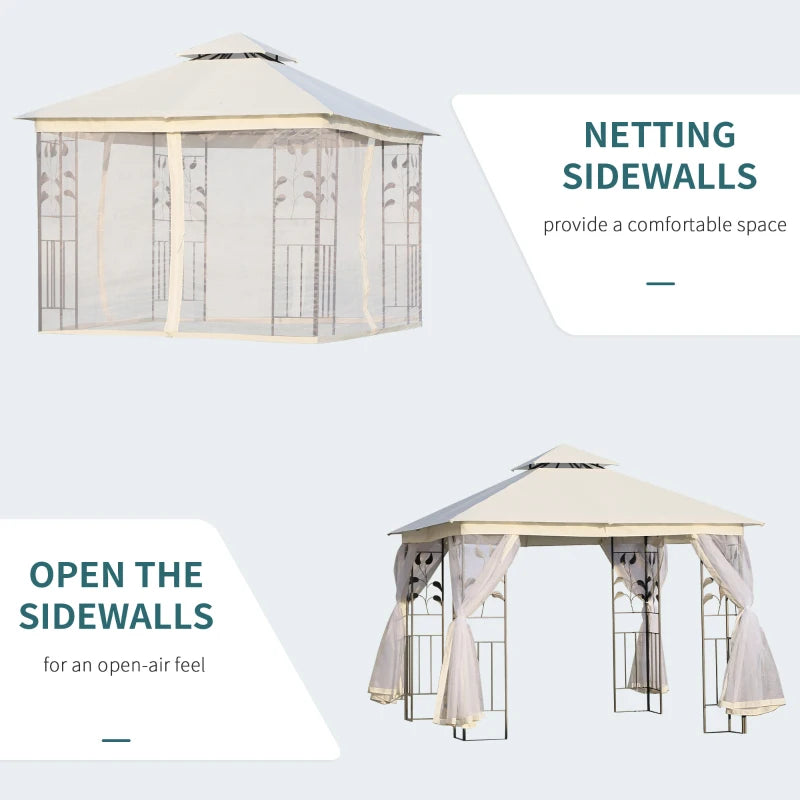 10'x10' Soft-top Steel Patio Gazebo Outdoor Sun Shelter with 2-Tier Polyester Roof, Curtain Sidewalls