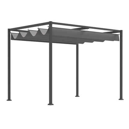10x7ft Metal Frame Pergola Gazebo with Retractable Canopy Outdoor Patio Sun Shelter Garden Grape Tent Water-resistant Yard