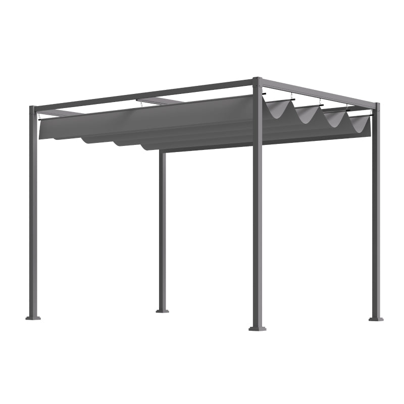 10x7ft Metal Frame Pergola Gazebo with Retractable Canopy Outdoor Patio Sun Shelter Garden Grape Tent Water-resistant Yard