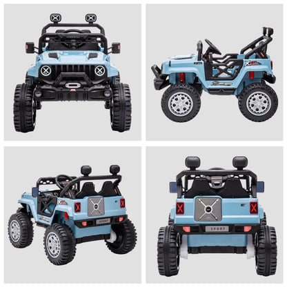 12V Kids Ride-on Truck with Remote Control, Battery-Operated Kids Car with Led Lights, Electric Ride on Toy with Spring Suspension, Music, Horn, 3 Speeds, Blue