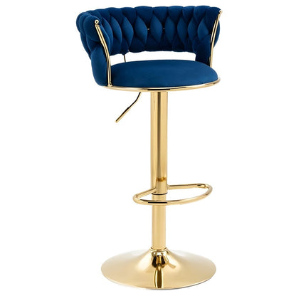 MMW Velvet Adjustable Bar Stool with Gold Base, Tufted High Back Swivel Bar Chair with Armrests for Kitchen Counter and Home Bar