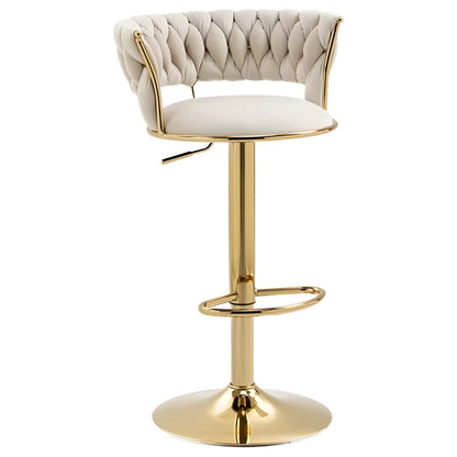 MMW Velvet Adjustable Bar Stool with Gold Base, Tufted High Back Swivel Bar Chair with Armrests for Kitchen Counter and Home Bar