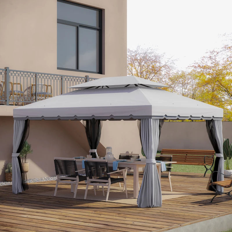 13' x 10' Outdoor Patio Gazebo Canopy with 2-Tier Polyester Roof Vented Mesh Sidewall & Strong Aluminum Frame