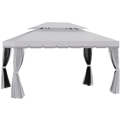 13' x 10' Outdoor Patio Gazebo Canopy with 2-Tier Polyester Roof Vented Mesh Sidewall & Strong Aluminum Frame