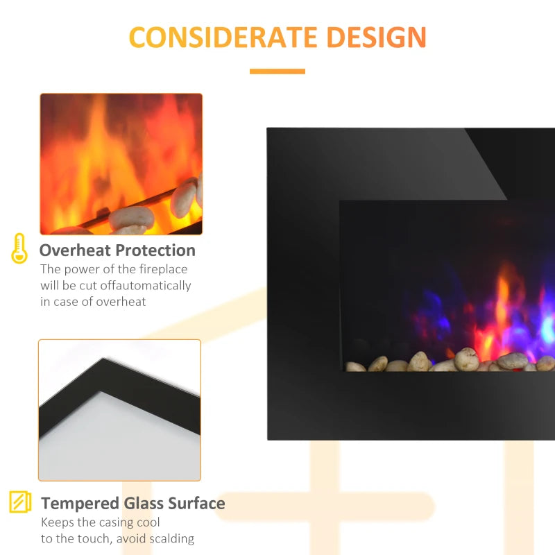 1500W Electric Fireplace Heater Wall Mounted With Remote Control LED Flame 7 Color Multi Market World Inc.