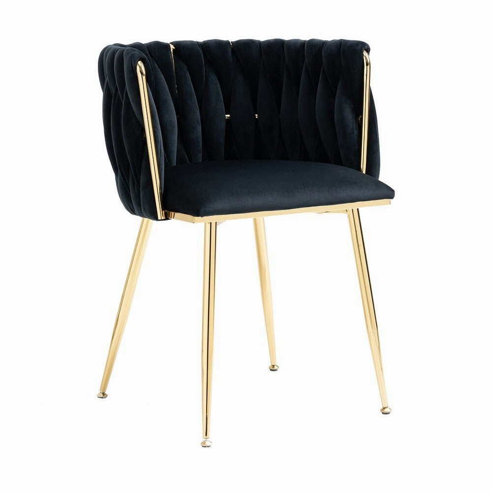 MMW Velvet Dining Chair with Gold Metal Legs - Upholstered Tufted Accent Chair for Dining Room, Living Room, and Bedroom