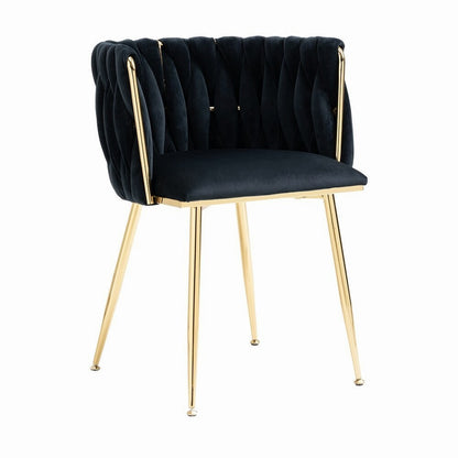 MMW Velvet Dining Chair with Gold Metal Legs - Upholstered Tufted Accent Chair for Dining Room, Living Room, and Bedroom