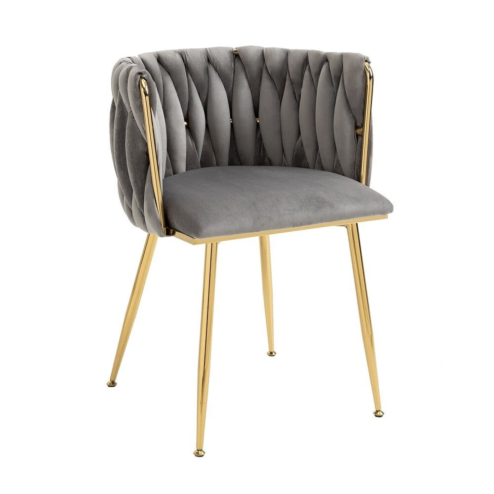 MMW Velvet Dining Chair with Gold Metal Legs - Upholstered Tufted Accent Chair for Dining Room, Living Room, and Bedroom