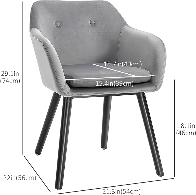 1 Dining Chair, Modern Kitchen Chair, Upholstered Side Chair with Armrest and Wood Legs for Living Room, Bedroom and Kitchen, Grey