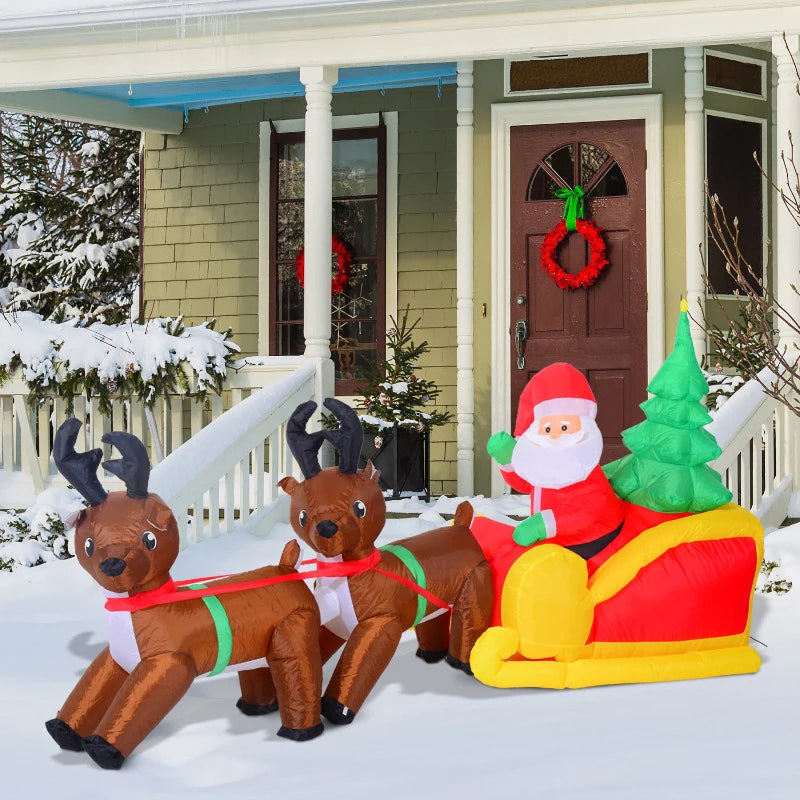 7' Inflatable Christmas Santa in Sleigh Reindeer LED Lighted Decoration Multi Market World Inc.