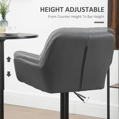 1 Modern Adjustable Bar Stool, Swivel Tufted Fabric Barstool with Footrest, Armrests and PU Leather Back, for Kitchen Counter and Dining Room, Grey
