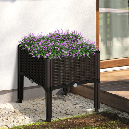 1 Piece Raised Garden Bed PP Raised Flower Bed Vegetable Herb Grow Box Stand Brown