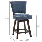Swivel Bar Stool, Counter Height Barstool with Back, Rubber Wood Legs and Footrest, for Kitchen, Dining Room, Pub, Dark Blue Multi Market World Inc.