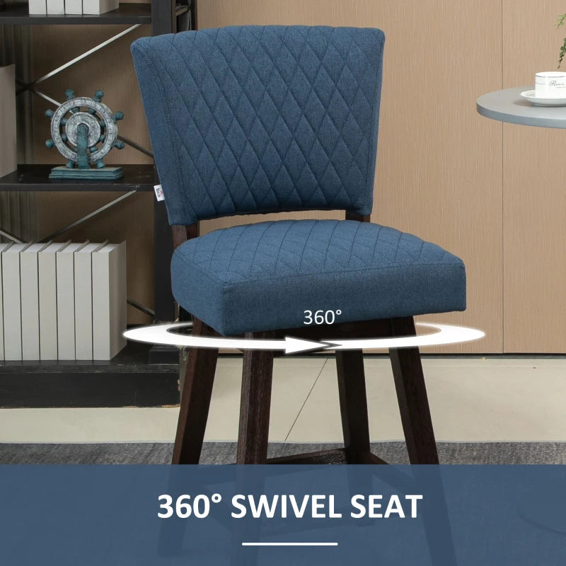 Swivel Bar Stool, Counter Height Barstool with Back, Rubber Wood Legs and Footrest, for Kitchen, Dining Room, Pub, Dark Blue Multi Market World Inc.