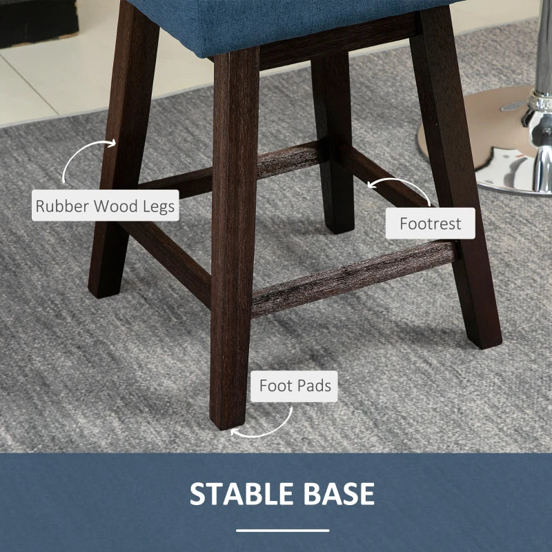 Swivel Bar Stool, Counter Height Barstool with Back, Rubber Wood Legs and Footrest, for Kitchen, Dining Room, Pub, Dark Blue