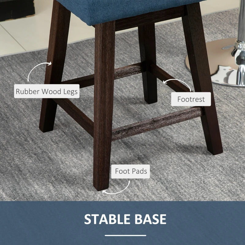 Swivel Bar Stool, Counter Height Barstool with Back, Rubber Wood Legs and Footrest, for Kitchen, Dining Room, Pub, Dark Blue Multi Market World Inc.