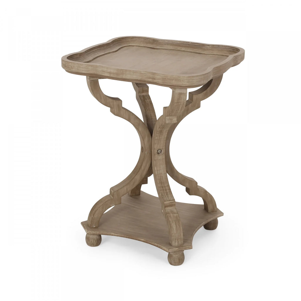French Country Scalloped Wood Side Table with Pedestal Base, Wooden End Table/ Coffee Table Multi Market World Inc.