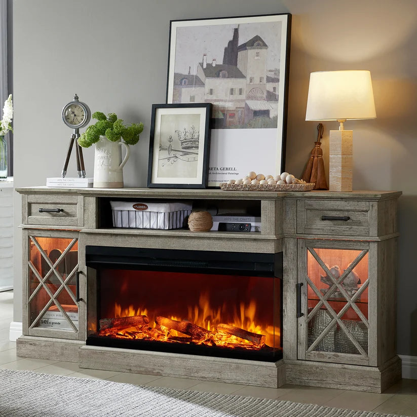 70" Farmhouse Fireplace TV Stand for TVs up to 80", Driftwood Gray Multi Market World Inc.