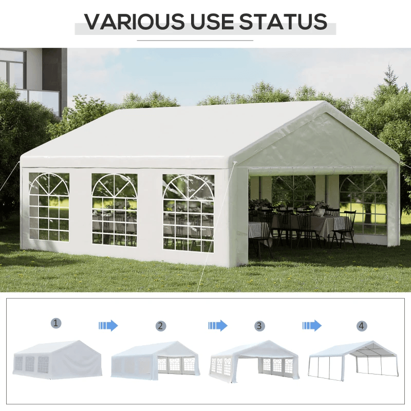 20' x 20' Heavy Duty Party Tent, Carport Garage Canopy, Patio Gazebo Canopy with Removable Sidewall, White