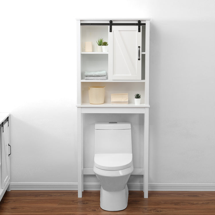 66.93" H Farmhouse White Over-The-Toilet Storage Cabinet with Sliding Barn Door Multi Market World Inc.
