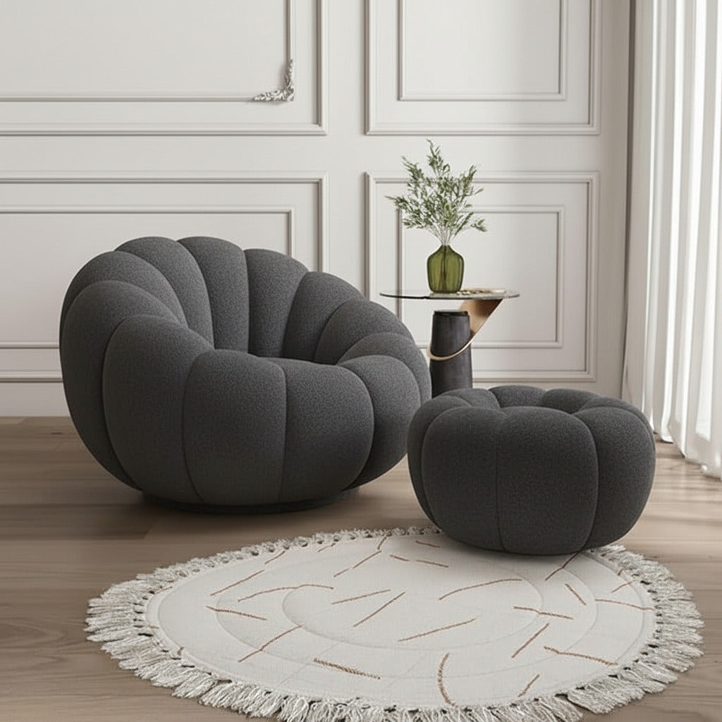 Pumpkin Swivel Accent Chair, Modern Lounge Sofa Round Barrel Chair, Wool Chair with Ottoman Multi Market World Inc.