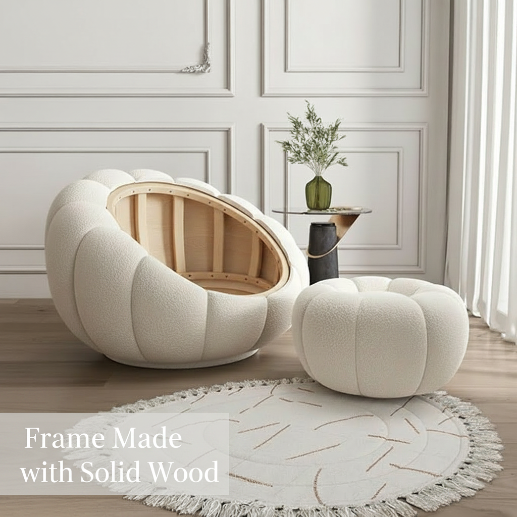 Pumpkin Swivel Accent Chair, Modern Lounge Sofa Round Barrel Chair, Wool Chair with Ottoman Multi Market World Inc.