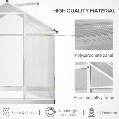 Greenhouse 8' x 6' x 6.4' Walk-in Garden Greenhouse Polycarbonate Panels Plants Flower Growth Shed Cold Frame Outdoor Portable Warm House Aluminum Frame