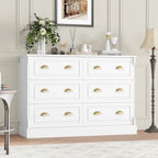 6 Drawer White Double Dresser for Bedroom, Gold Handle Drawer Chest Wood Storage Cabinet for Living Room, White Multi Market World Inc.