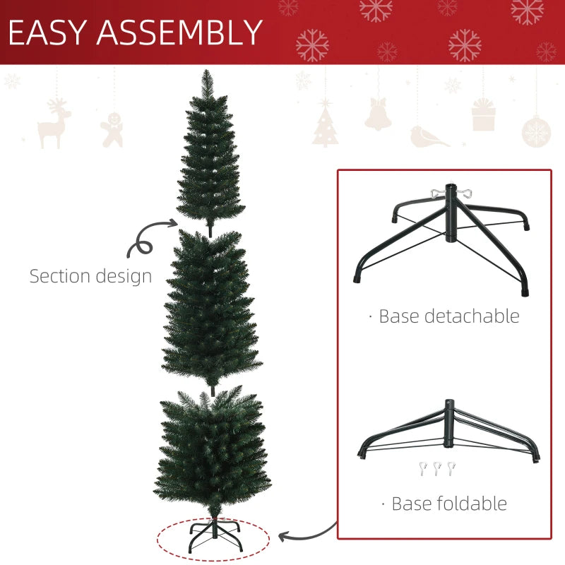 6FT Artificial Christmas Tree Xmas Pencil Tree Holiday Home Indoor Decoration with Foldable Black Stand for Party, Green