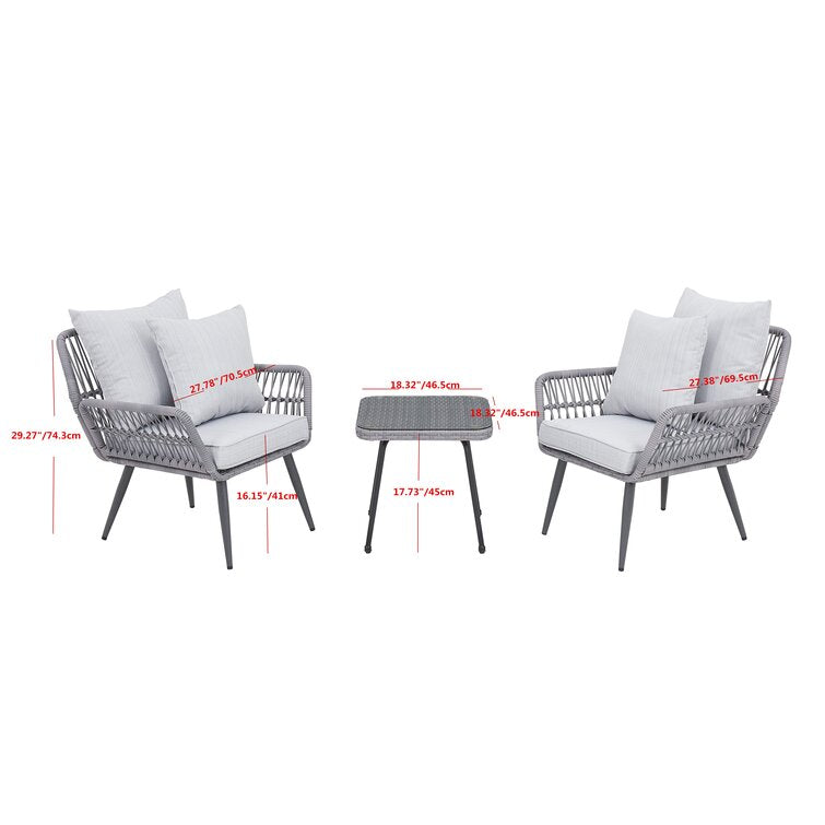 MMW 3 PC Outdoor Bistro Set Patio Rope Furniture Modern Bistro Conversation Set Multi Market World Inc.