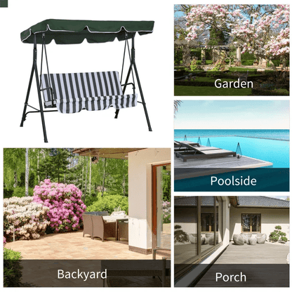 3-Seat Patio Swing Chair, Outdoor Porch Swing Glider with Adjustable Canopy, Removable Cushion, and Weather Resistant Steel Frame, for Garden, Poolside