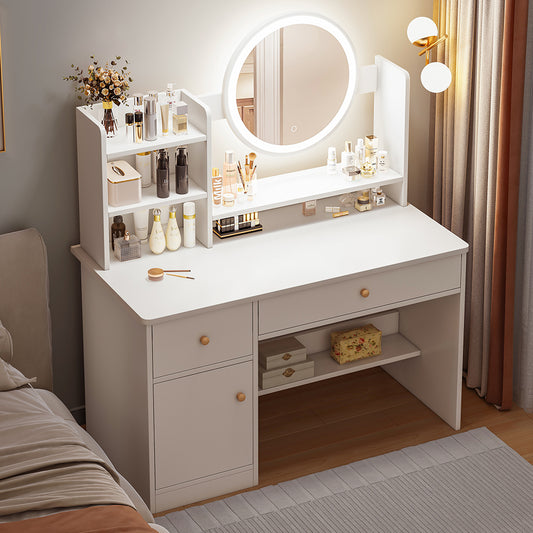 Vanity Desk, Fashionable Makeup Set with 3 Color-Adjustable LED Mirror Lights, Makeup Desk