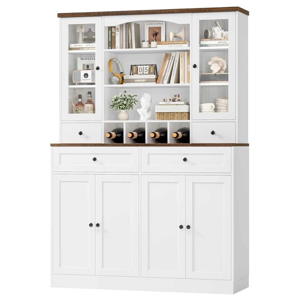 70.9'' Kitchen Pantry Cabinet, Freestanding Cupboard with Removable Wine Rack and Shelves, for Living Dining Room, White Multi Market World Inc.