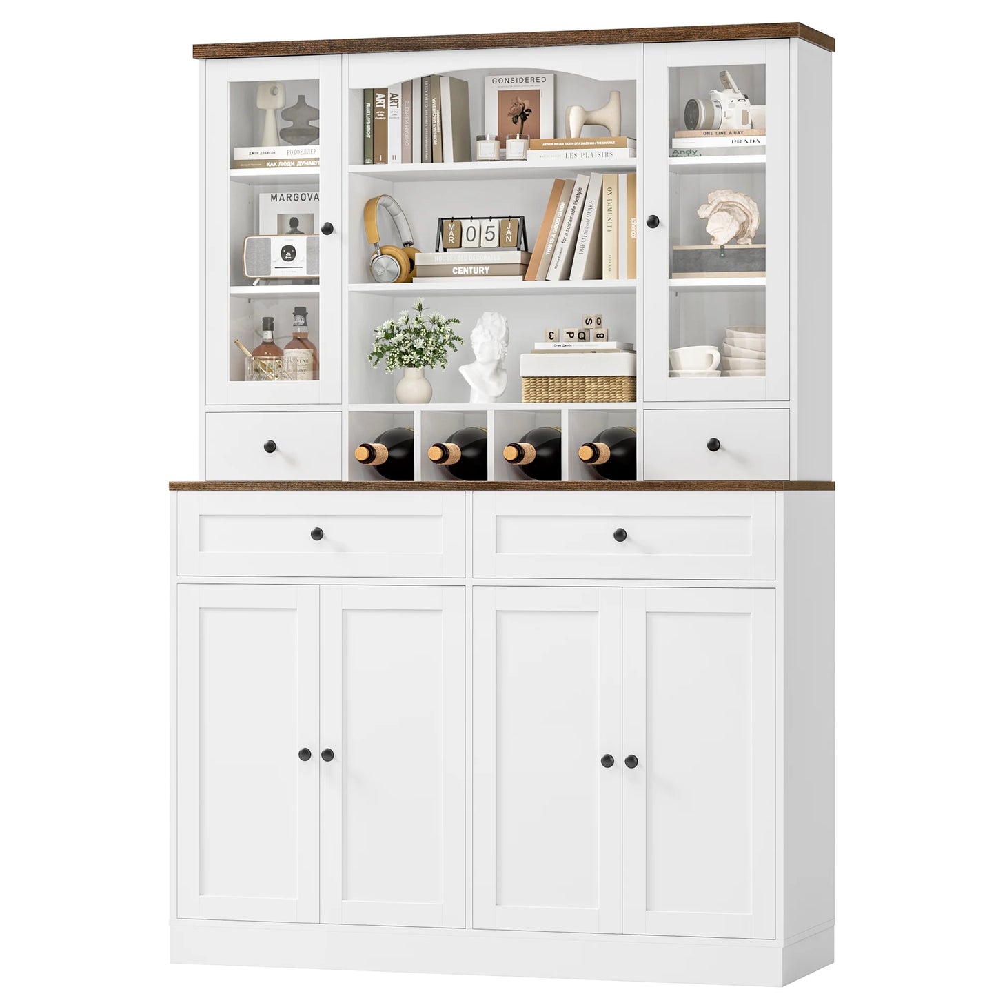 70.9'' Kitchen Pantry Cabinet, Freestanding Cupboard with Removable Wine Rack and Shelves, for Living Dining Room, White