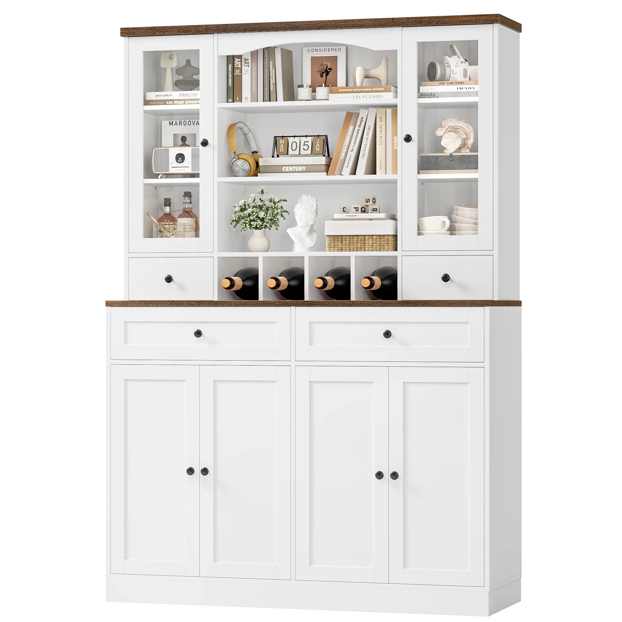 70.9'' Kitchen Pantry Cabinet, Freestanding Cupboard with Removable Wine Rack and Shelves, for Living Dining Room, White Multi Market World Inc.
