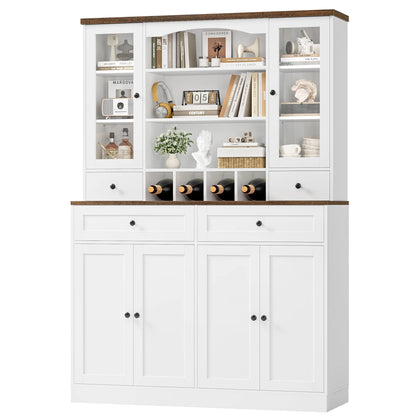 70.9'' Kitchen Pantry Cabinet, Freestanding Cupboard with Removable Wine Rack and Shelves, for Living Dining Room, White