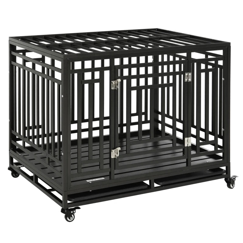 45" Heavy Duty Steel Dog Crate Kennel Pet Cage with Wheels for Convenient Access Anti-Pinching Floor, Black Multi Market World Inc.