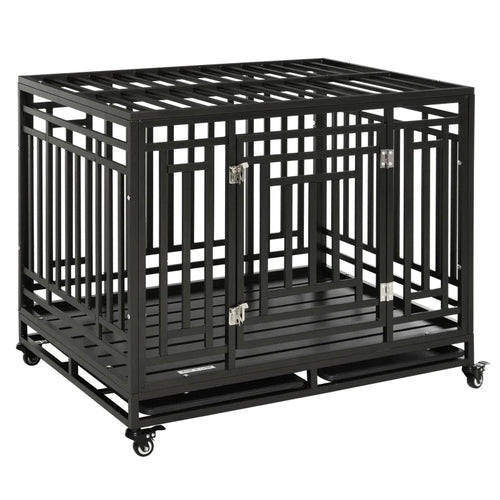 45" Heavy Duty Steel Dog Crate Kennel Pet Cage with Wheels for Convenient Access Anti-Pinching Floor, Black Multi Market World Inc.