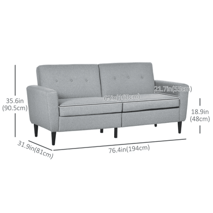 3 Seater Sofa, Upholstered Couch for Bedroom, Modern Sofa Settee with Padded Cushion, Button Tufting and Wood Legs for Living Room