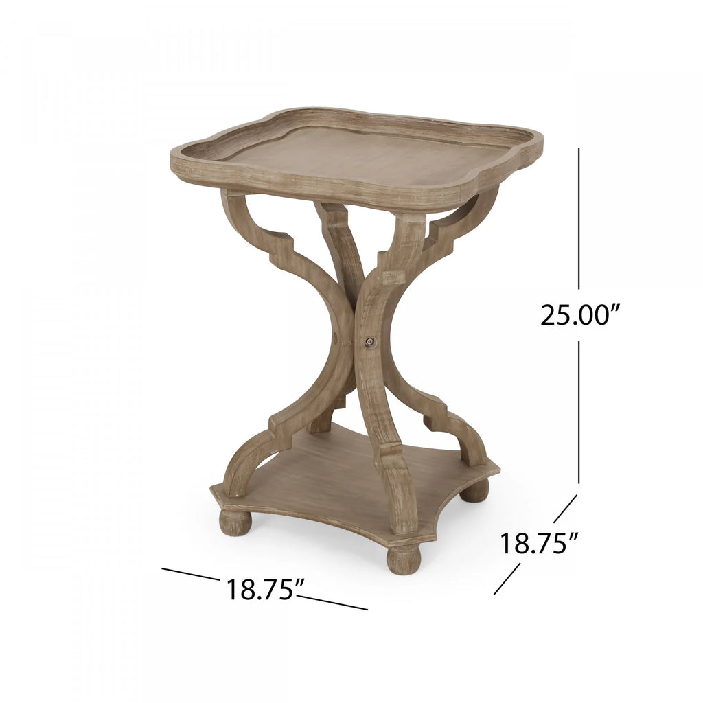 French Country Scalloped Wood Side Table with Pedestal Base, Wooden End Table/ Coffee Table Multi Market World Inc.