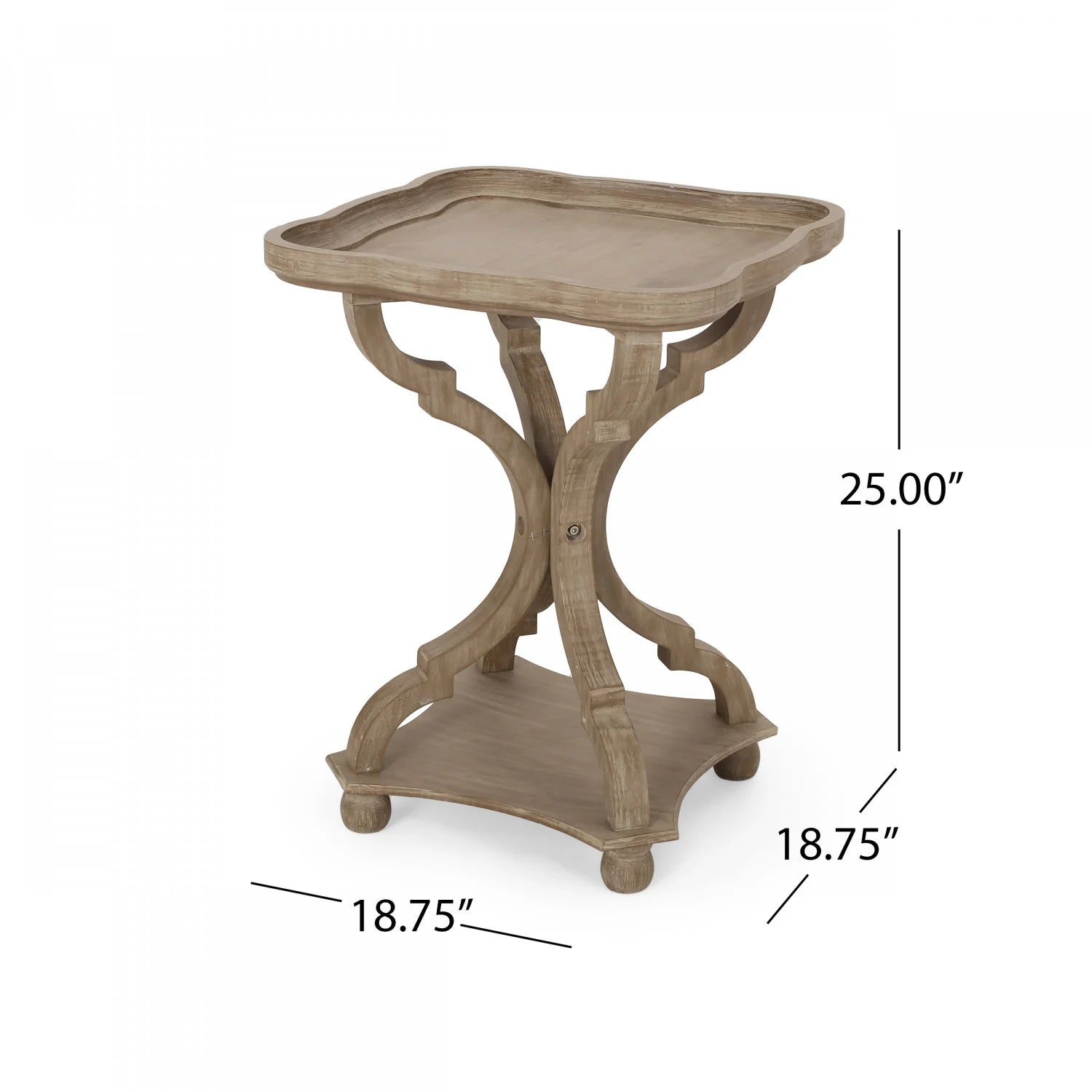 French Country Scalloped Wood Side Table with Pedestal Base, Wooden End Table/ Coffee Table Multi Market World Inc.
