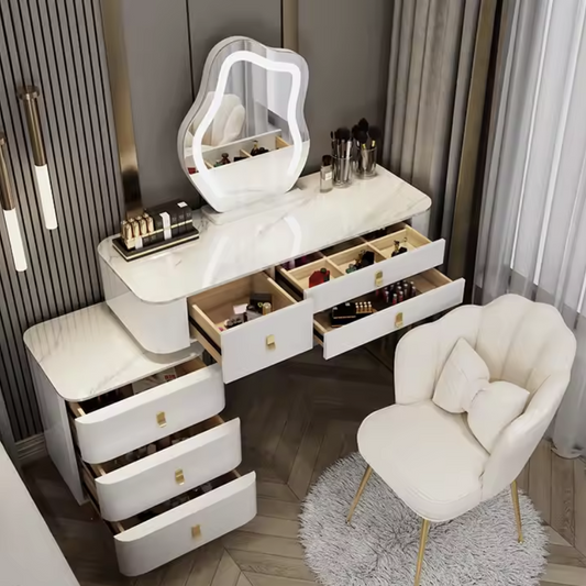Customized Luxury Vanity Desk with 3 Colors LED Light Mirror Dressing Table