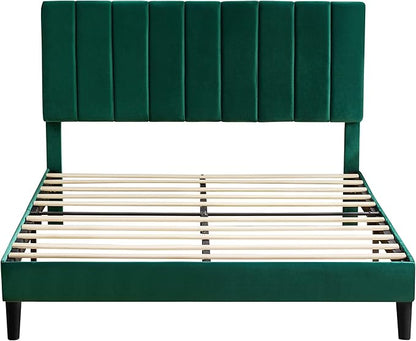 Queen Size Platform Bed Frame Green VelvetBed Frame