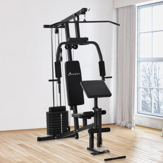 Multifunction Home Power Exercise Gym System Weight Training Exercise Workout Station Fitness Strength Machine for Whole Body Training Black 4.7