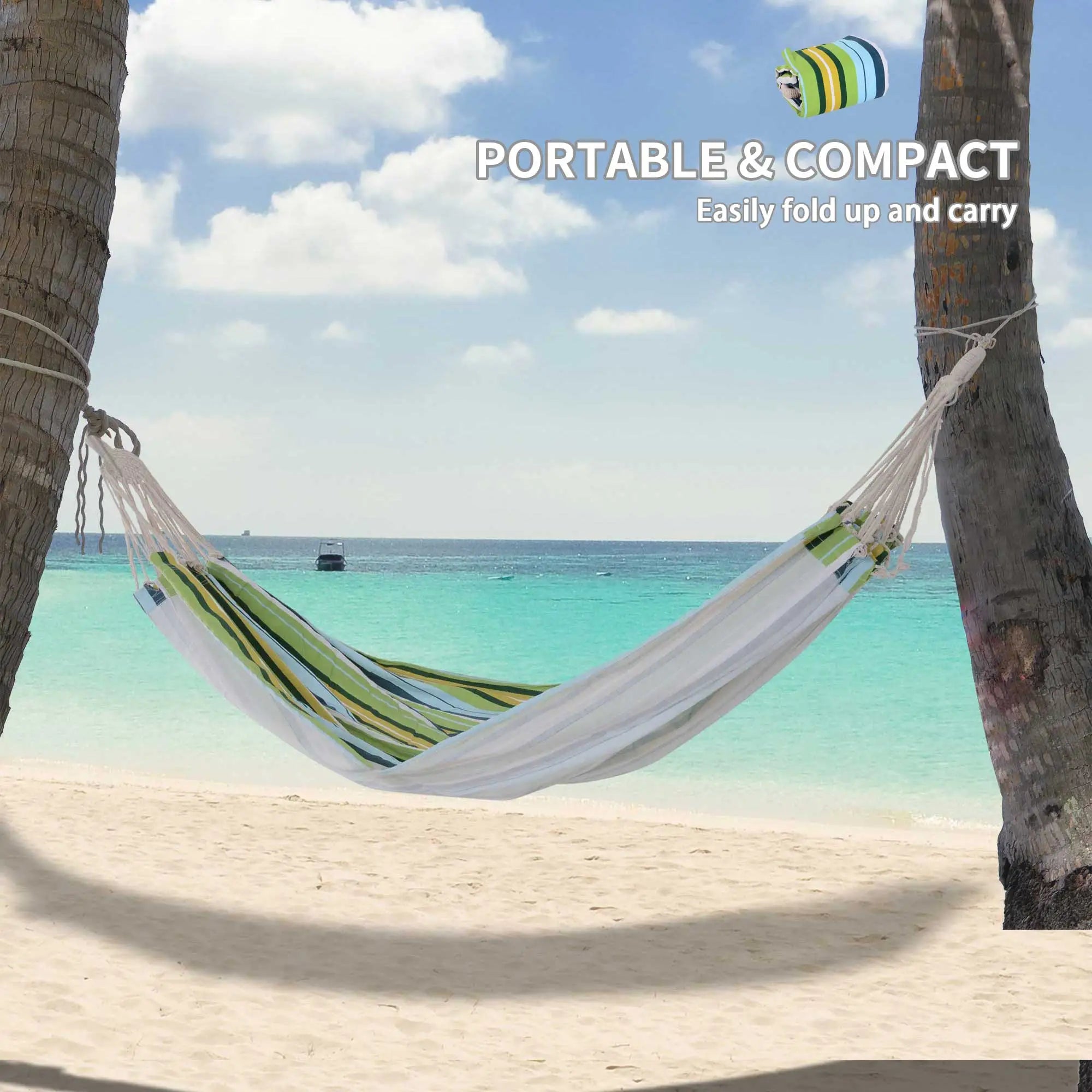 Outsunny Double Hammock, 78"x59" Patio Outdoor Hammock, Bed Sun Bed Lounge Garden Camping Hiking Furniture, Green Multi Market World Inc.