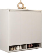 Shoe Storage Cabinet, 90 cm Wide, 3 Doors with Open Shelf, White, Minimalist Entryway Organizer, White Multi Market World Inc.