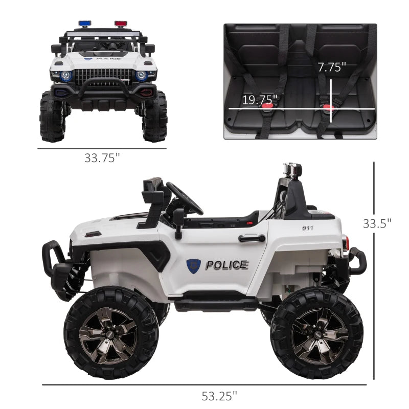 Kids Ride-On Car 12V RC 2-Seater Police Truck Electric Car For Kids with Full LED Lights, MP3, Parental Remote Control (White) Multi Market World Inc.