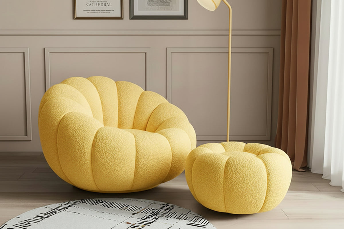 Pumpkin Swivel Accent Chair, Modern Lounge Sofa Round Barrel Chair, Wool Chair with Ottoman Multi Market World Inc.