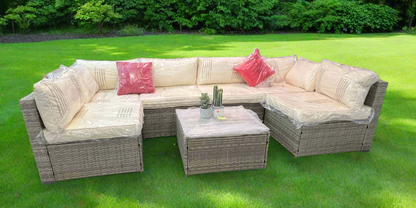 7-Piece Grey Rattan Outdoor Patio Sectional Sofa with Coffee Table & Cushions