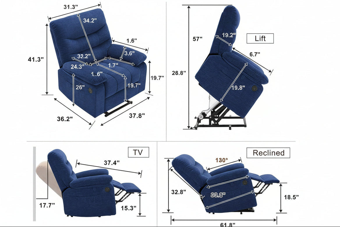 Power Lift Recliner Chair with Full-Body Massage, Lumbar Heat, USB & Type-C Charging Ports, and Side Pockets - Extra wide, for senior (pickup only) Multi Market World Inc.
